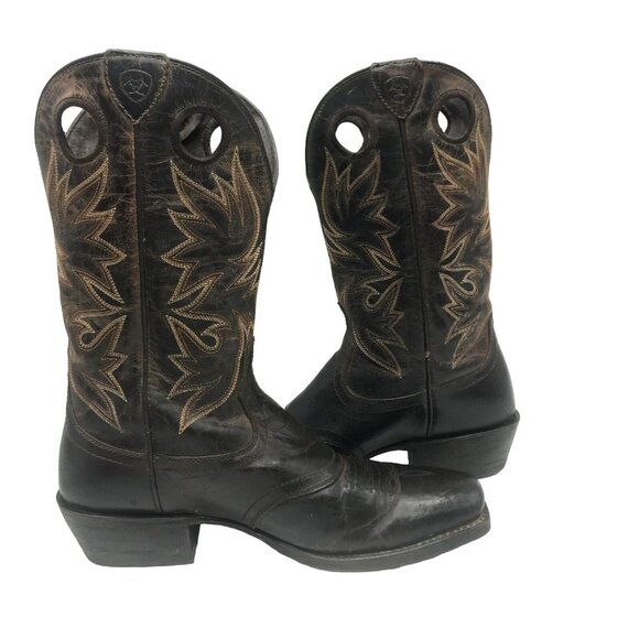 Ariat Circuit Striker Men 9/42 Square Toe Western Boot Brown Embroidered Leather - Picture 4 of 11